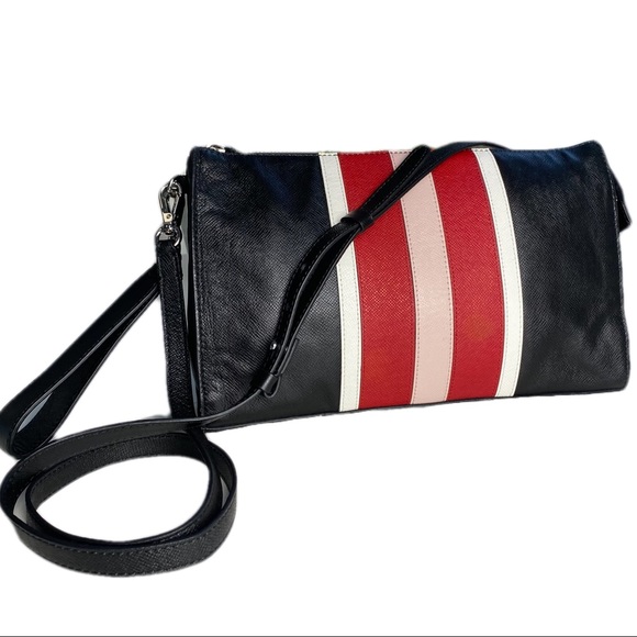 WHBM Leather Colorblock Striped Clutch Crossbody Shoulder Purse Red Pink Black - Picture 2 of 15